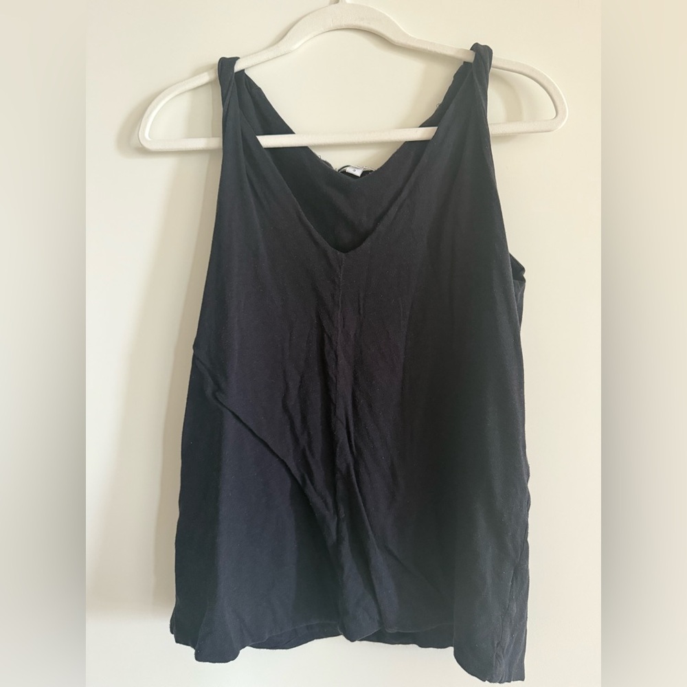 James Perse Black Twist Sleeve V Neck Tank Top Cotton Blend Size 3 (large)